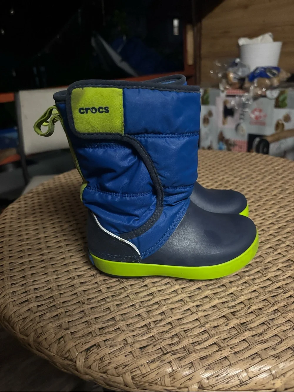 CROCS Kids Navy and Lime Snow Boots